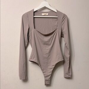 Pastel Brown Fitted Bodysuit basic minimalist 331